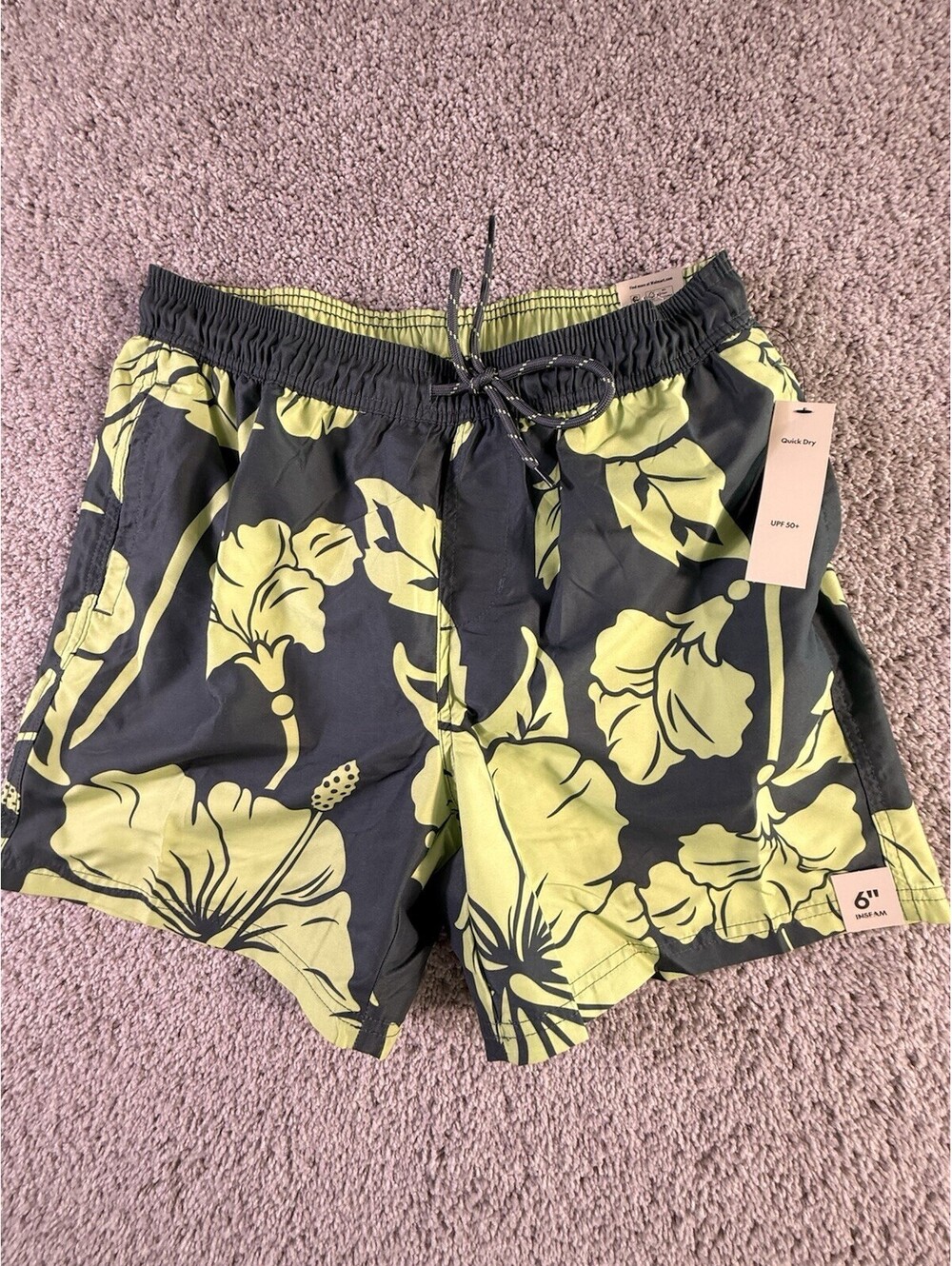 No Boundaries Above The Knee Elastic Waist Swim Short Green Floral Sz M (32-34)